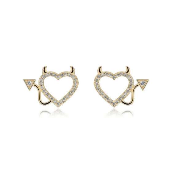 kessajewels-DEVIL EARRINGS Ασημένια σκουλαρίκια καρδιές με καρφωμένες πέτρες ζιργκόν.