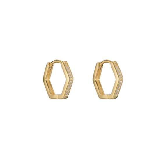 kessajewels-ALICA GOLD EARRINGSF Ασημένια σκουλαρίκια  πολυγωνικά  με καρφωμένες πέτρες ζιργκόν.