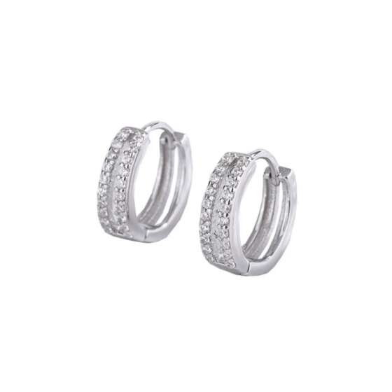 kessajewels-DILIA EARRINGS Ασημένια μικρά κρικάκια με διπλή σειρά πέτρες ζιργκόν.
