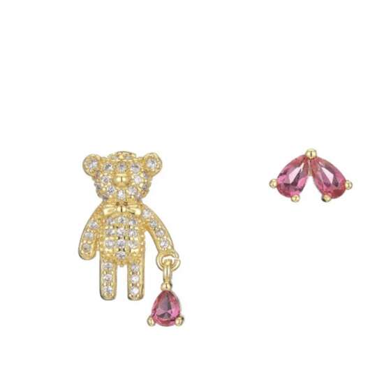 BEAR EARRINGS Ασημένια σκουλαρίκια με καρφωμένες πέτρες ζιργκόν σε σχέδιο αρκουδάκι.-kessajewels