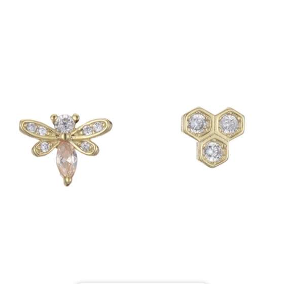 HONEY EARRINGS Σκουλαρίκια ασύμμετρα "bee" and "beehive"-kessajewels