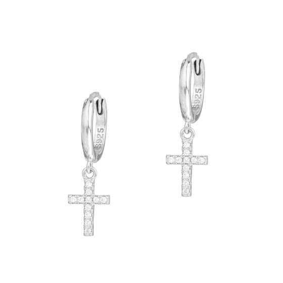 kessajewels-PAN MINI HOOPS Ασημένια σκουλαρίκια κρικάκια με καρφωμένες πέτρες ζιργκόν.