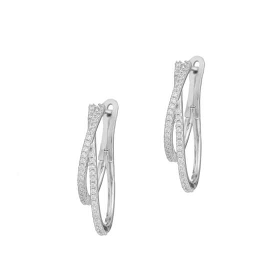 kessajewels-RIS HOOPS Ασημένια σκουλαρικια κρίκοι με καρφωμένες πέτρες ζιργκόν.