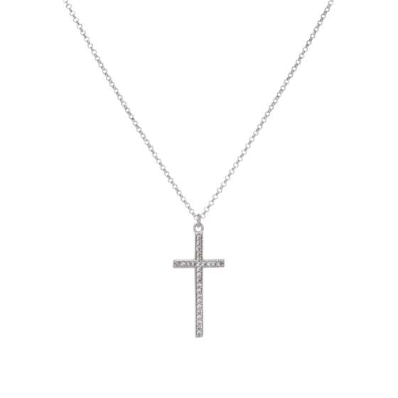 kessajewels-STELLA NECKLACE Αλυσίδα με ασημένιο σταυρό και καρφωμένες πέτρες ζιργκόν.